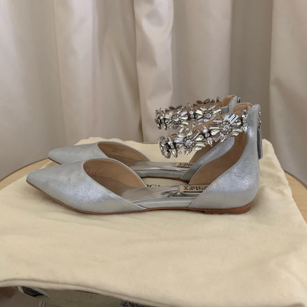 Badgley Mischka pointed toe jeweled ankle flats